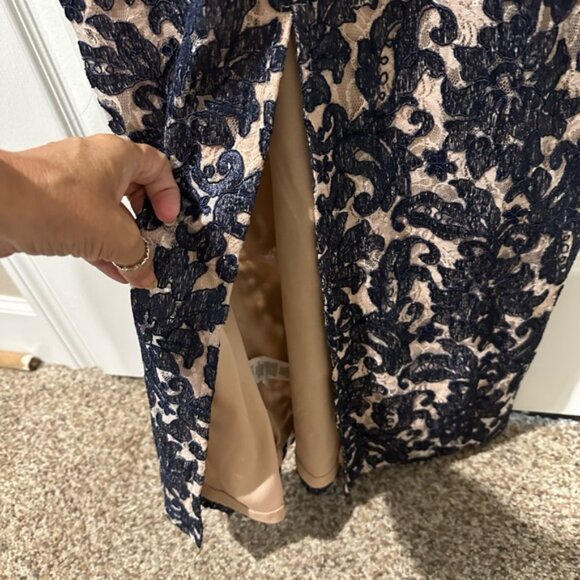 Marina Sleeveless Lace and Sequin Wrap Bodice Gown in Navy/Nude - Picture 9 of 16